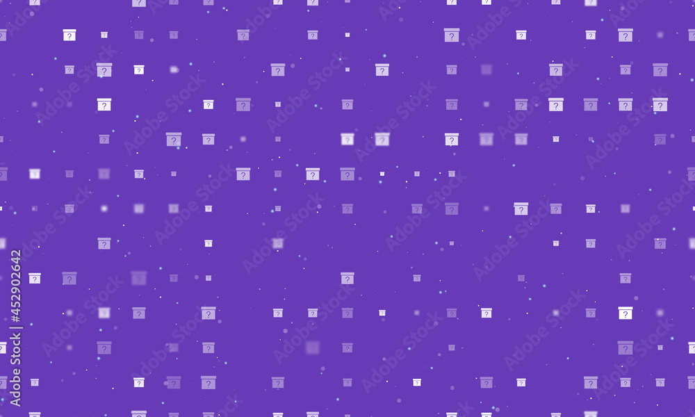 Poster seamless background pattern of evenly spaced white gift box with a question symbols of different siz