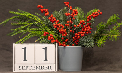 Memory and important date September 11, desk calendar - autumn season.