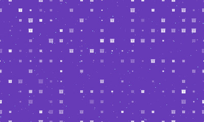 Seamless background pattern of evenly spaced white gift box with a question symbols of different sizes and opacity. Vector illustration on deep purple background with stars