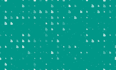 Seamless background pattern of evenly spaced white bag of money symbols of different sizes and opacity. Vector illustration on teal background with stars