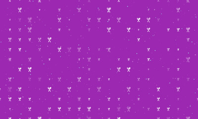 Seamless background pattern of evenly spaced white dinner time symbols of different sizes and opacity. Vector illustration on purple background with stars