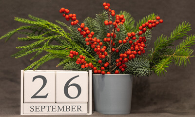 Memory and important date September 26, desk calendar - autumn season.