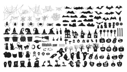 Set of elements. Halloween - October 31. Hand-drawn doodle illustration. Trick or treat. Happy Halloween 2021