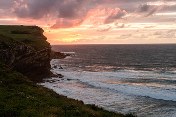 sunset on the cliff of El Bolao in Cantabria