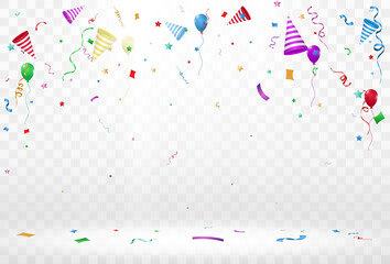 Vector illustration of falling confetti on a transparent background.