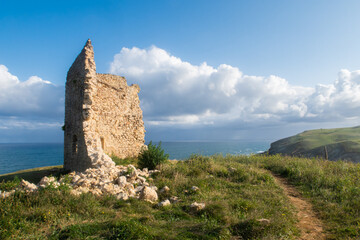 ruined tower of the tagle beach in cantabria