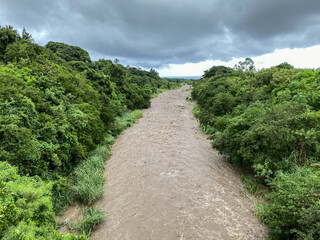River in flood in Reunion island