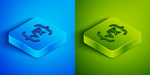 Isometric line Square root of x glyph icon isolated on blue and green background. Mathematical expression. Square button. Vector