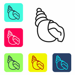 Black line Scallop sea shell icon isolated on white background. Seashell sign. Set icons in color square buttons. Vector