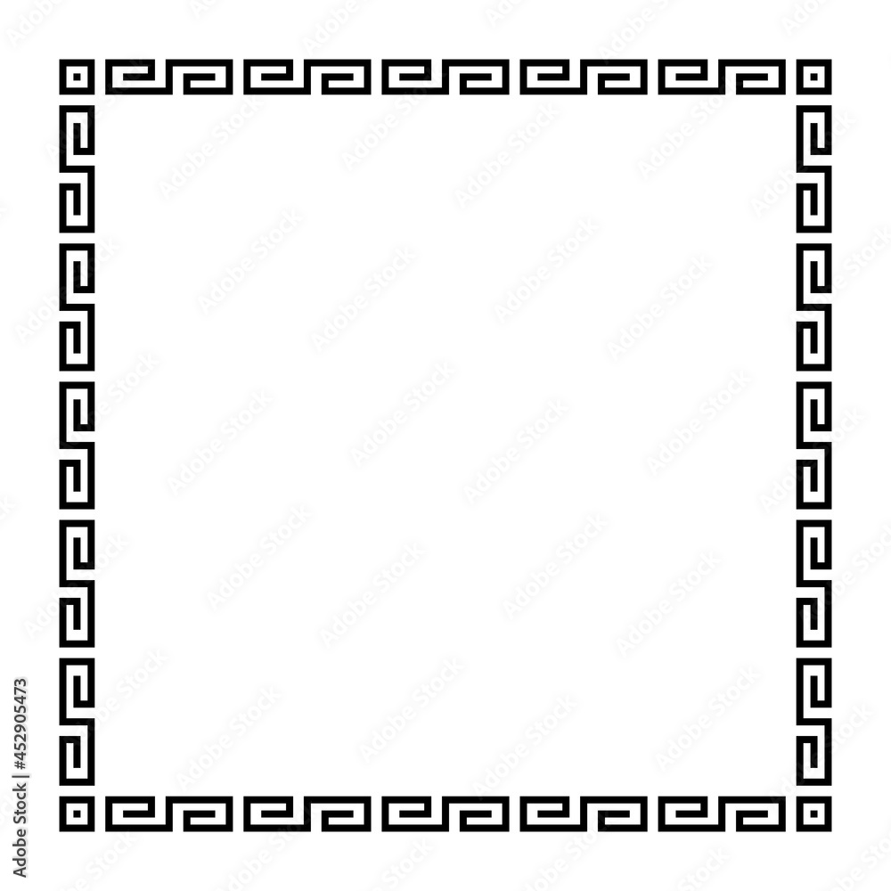 Poster meander square with simple meander pattern. square frame and decorative border, made of angular spir