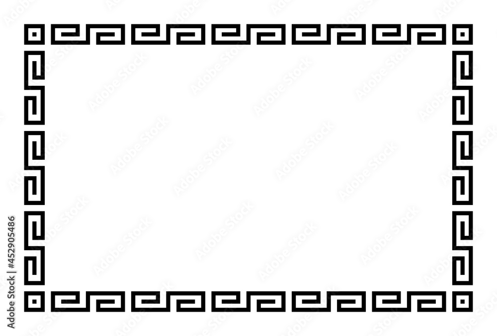 Poster meander rectangle with simple meander pattern. rectangular frame and decorative border, made of angu