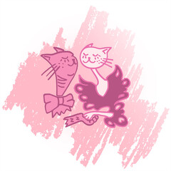 Cats in love in pink color. Vector illustration.