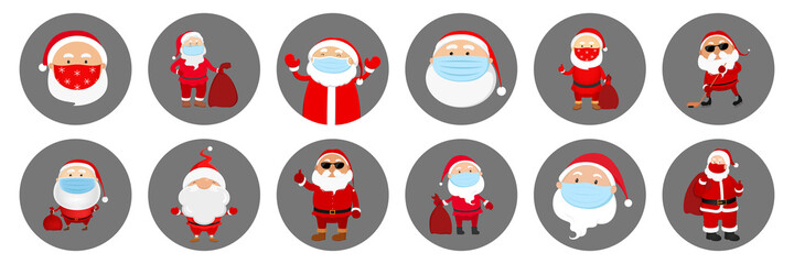 Set of Santa Claus avatars. Vector illustration.