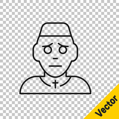 Black line Priest icon isolated on transparent background. Vector