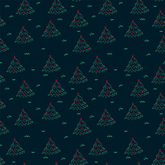 The pattern of the New Year with a pine forest. Modern background of Christmas trees. Doodle pattern for Christmas wrapping paper. Happy New Year. Vector illustration