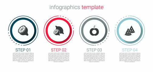 Set Lemon, , Peach fruit and Watermelon. Business infographic template. Vector
