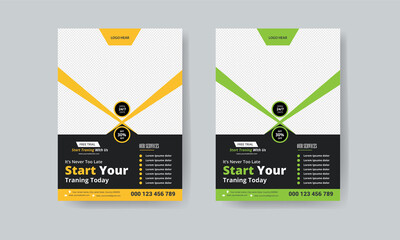A4 gym flyer, Gym Fitness Flyer layout green & yellow fitness flyer template