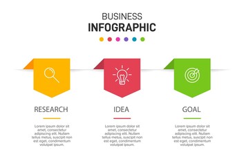 Concept of arrow business model with 3 successive steps. Three colorful graphic elements. Timeline design for brochure, presentation. Infographic design layout.