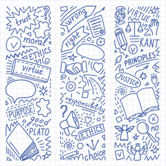 Ethics. Moral hand drawn doodle. Education vector illustration.