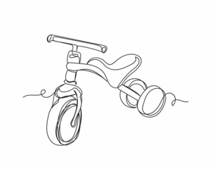 Continuous one line drawing of people hand baby bike icon in silhouette on a white background. Linear stylized.