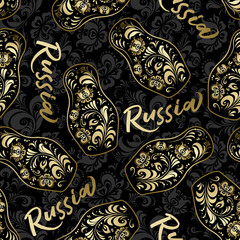 Seamless pattern. Russian ornament Khokhloma with nested doll
