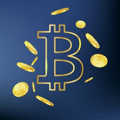 Bitcoin golden logo with coins