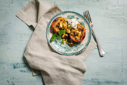 grilled peaches with cardamom cream