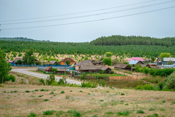 A classic Russian village with wooden houses