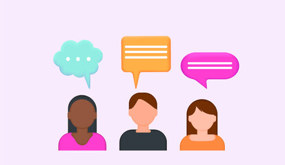 People icons with dialog speech bubbles. 3d Chat bubble. Talk, dialogue, messenger or online support concept. New creative projects concept. Vector illustration. Web Icons set. 