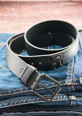 black men's belt with metal buckle