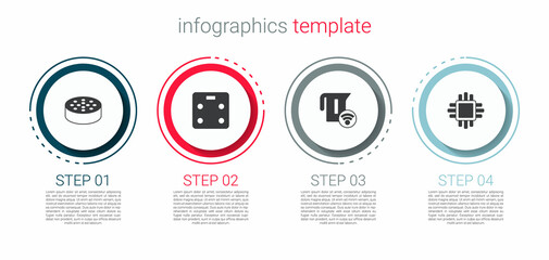 Set Water sensor, Smart bathroom scales, electric kettle and Processor with CPU. Business infographic template. Vector