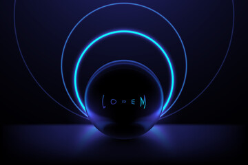Abstract black sphere with circle blue light effect background