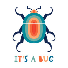 Colorful beetle icon and it's a bug sign. Software error concept. Cute poster with a beetle.