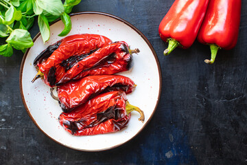 baked pepper grilled vegetables fresh portion ready to eat meal snack on the table copy space food background rustic. top view keto or paleo diet veggie vegan or vegetarian food