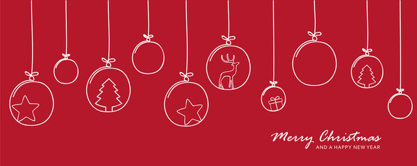 Fototapeta red christmas card with tree balls decoration obraz