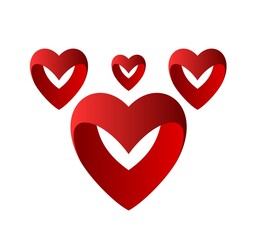 Graphic red hearts. Postcard vector design