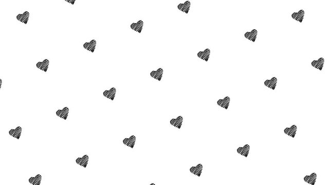 black hearts on a white pattern background seamless loop