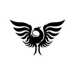 Obraz premium black phoenix bird logo silhouette of heaven bird symbol of spirits vector illustrations