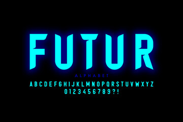 Futuristic tech style font design, alphabet letters and numbers vector illustration