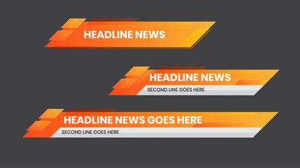 Lower third yellow orange color design template. Set of TV banners and bars for news and sport channel, streaming and broadcasting. Vector illustration.