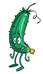Funny cartoon Cucumber character. Green vegetables vector illustration. Eco Food icon.