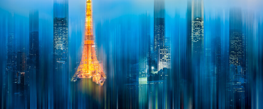 Futuristic City With Motion Blur Showing Concept Of Digital Technology, Tokyo, Japan