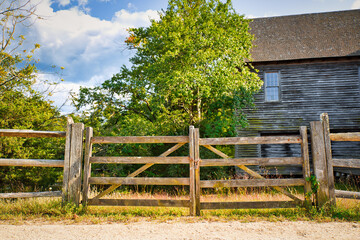 Fence at the barn complex in the historic Batsto village, located in the Pine Barrens, New Jersey, USA