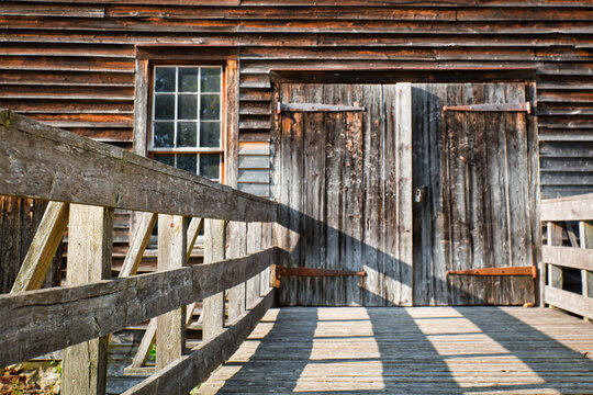 Part of the bridge and entrance to the sawmill in the historic Batsto village, located in the Pine Barrens, New Jersey, USA