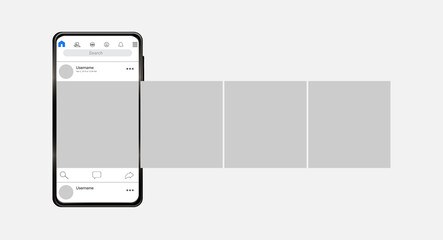 Smartphone with carousel interface post on social network. Vector illustration © Alexander