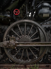 Old historic train depot locomotive wheel detail