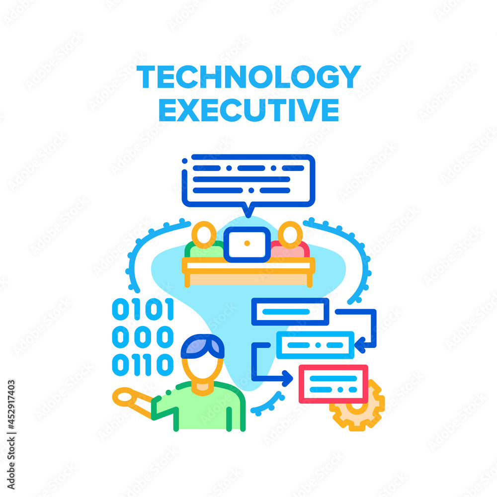 Aufkleber technology executive vector icon concept. technology executive project manager controlling working p