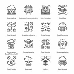 Cloud Computing Network Glyph Icons - Solid, Vectors