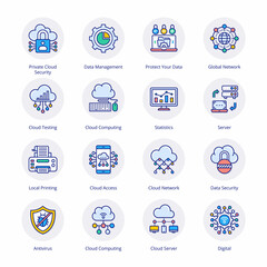 Cloud Computing Network Flat Circle Icons - Vectors