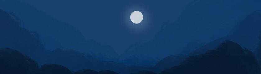 Night landscape inspired with moon in blue colours and white art paint abstract background. Beautiful colours and painting. With brushstroke. Perfect for designers and artists.